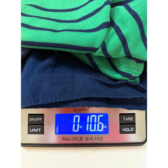 Crown & Ivy Green Navy Striped Blouse Medium – Preppy Peplum Contrast Hem - Picture 7 of 7